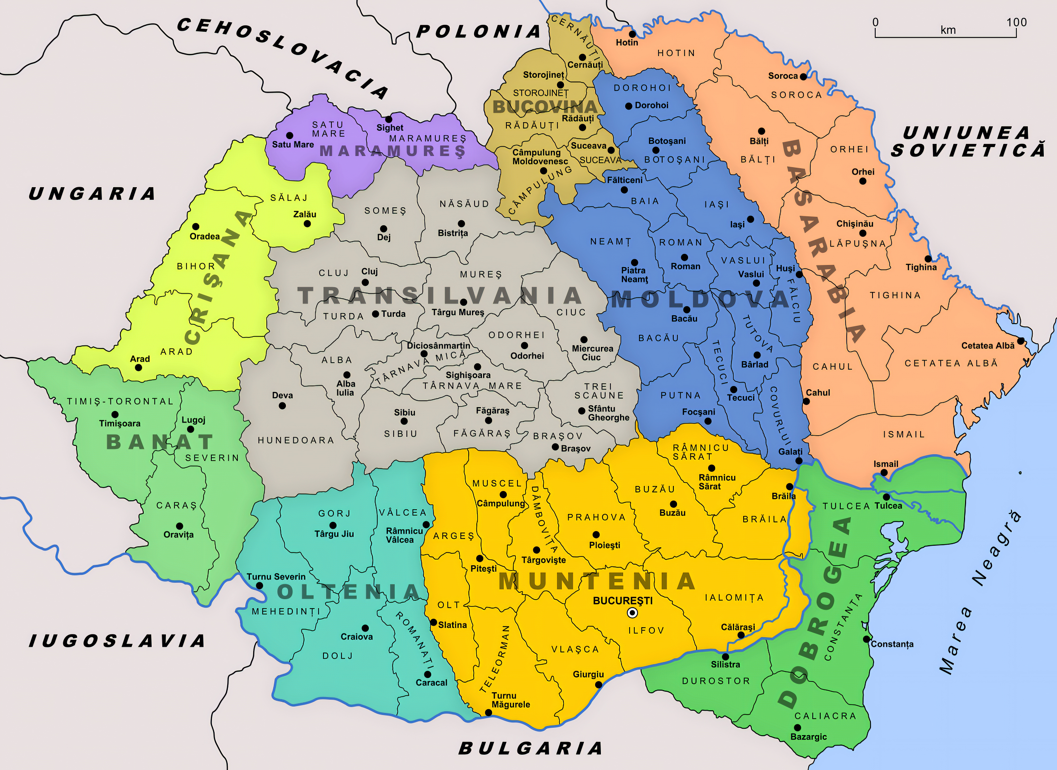 Карта Румынии старого образца для румынской репатриации